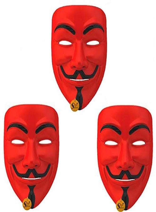 Sage Square V for Vendetta Comic FACE MASK, Anonymous VIP Edition Face-Mask Perfect Fit Cosplay Party Mask, DC Comics (Red) (Pack of 3) - Image 1